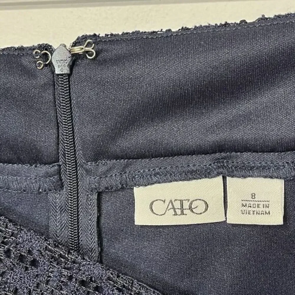Cato Womens Midi A Line Asymmetrical Skirt Size 8 Navy Crochet Lined Stretch Zip - Picture 5 of 7